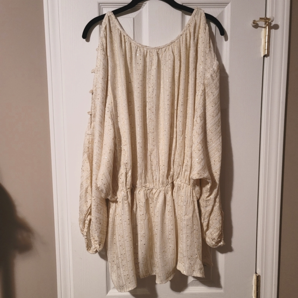 NWT free people Tunic Ivory with Gold Sequins and Long Sleeves Size Small